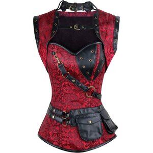 Women First Red Steampunk Vintage Spiral Steel Boned Corset Bustier